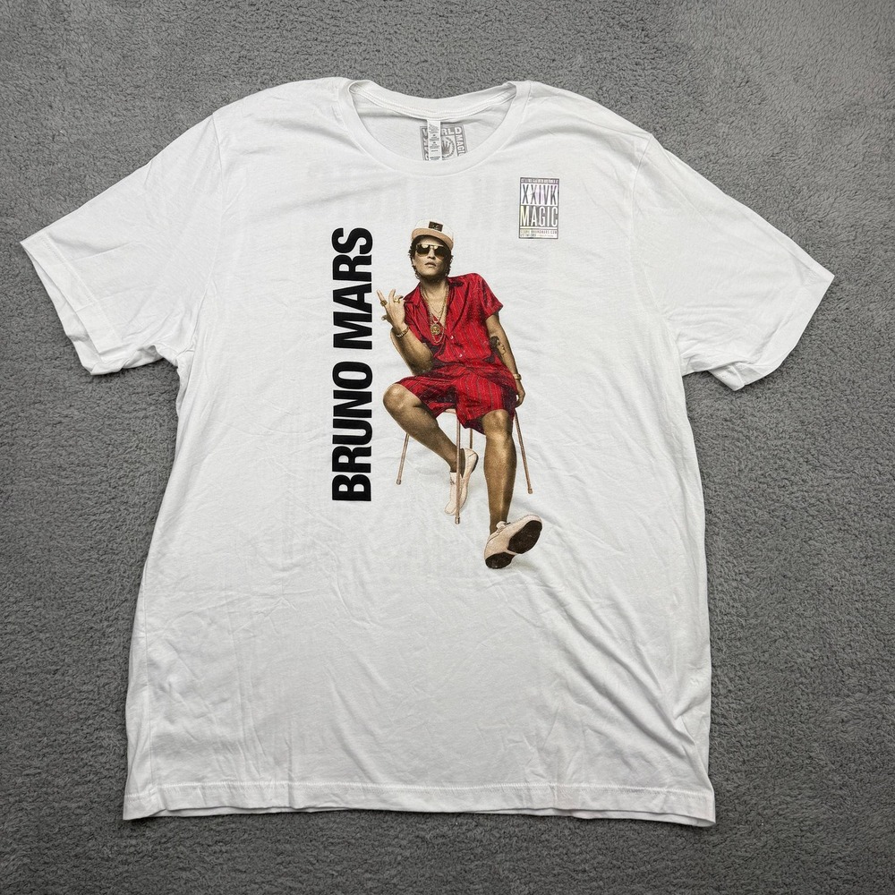 Bruno Mars T-Shirt Mens 2XL White 24K Magic World Tour Graphic Short Sleeve